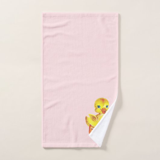 かわいいアヒルonライトピンク浴用タオル一式 バスタオルセット (ハンドタオル)
