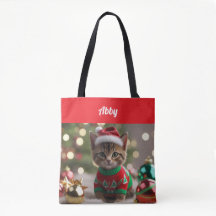 かわいいアビシニアン猫のクリスマスパーソナライズドトート