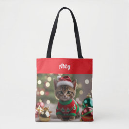 かわいいアビシニアン猫のクリスマスパーソナライズドトート トートバッグ