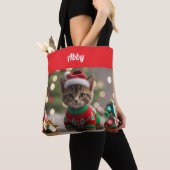 かわいいアビシニアン猫のクリスマスパーソナライズドトート トートバッグ (クローズアップ)