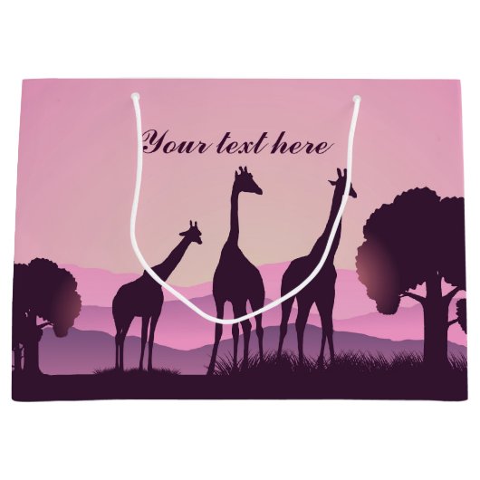 かわいいアフリカのキリンに文字 ラージペーパーバッグ (正面)