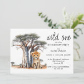 かわいいアフリカのサバンナ ワイルドワン 1歳の誕生日 招待状 (スタンド正面)