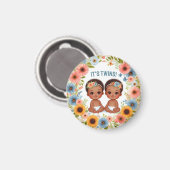 かわいいアフリカの双子の男の子ベビーシャワー水彩 マグネット (正面/裏面)