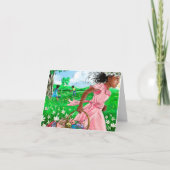 かわいいアフリカの女の子のイースターエッグハント| 甘いイースター カード (正面)