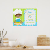 かわいいアフリカンアメリカンボーイベーキング誕生日 ポスター (キッチン)