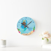 かわいいアフリカンアメリカンマーメイドビーチガールカスタム ラウンド壁時計 (ホーム)