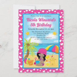 かわいいアフリカンアメリカン・ガールビーチ子供の誕生日 招待状