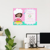 かわいいアフリカンアメリカン・ガールベーキング誕生日 ポスター (ホームオフィス)