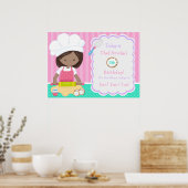 かわいいアフリカンアメリカン・ガールベーキング誕生日 ポスター (キッチン)