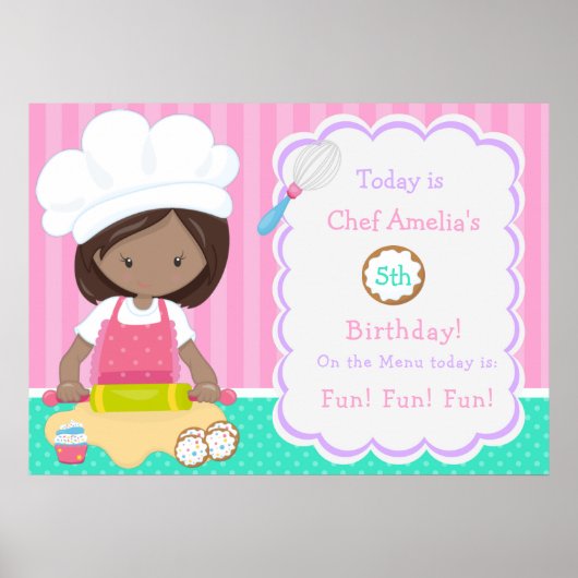 かわいいアフリカンアメリカン・ガールベーキング誕生日 ポスター (正面)