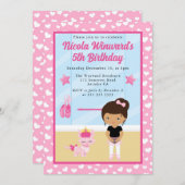 かわいいアフリカンバレリーナ子供の誕生日 招待状 (正面/裏面)