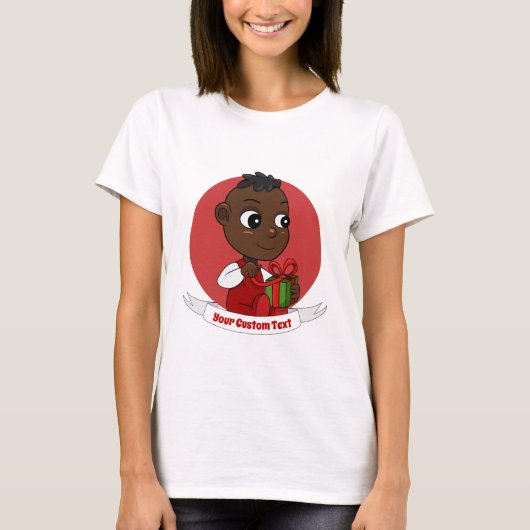 かわいいアフリカ系アメリカ人のクリスマス赤ちゃんの漫画 Tシャツ (正面)