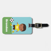 かわいいアフリカ系アメリカ人のサッカーの男の子の荷物のラベル ラゲッジタグ (正面横)