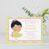 かわいいアフリカ系アメリカ人のバレリーナとグリーンのダマスク 招待状 (スタンド正面)