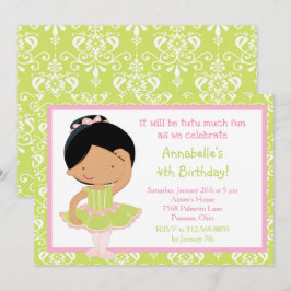 かわいいアフリカ系アメリカ人のバレリーナとグリーンのダマスク 招待状
