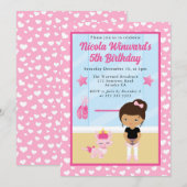かわいいアフリカ系アメリカ人のバレリーナの子供の誕生日 招待状 (正面/裏面)