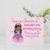 かわいいアフリカ系アメリカ人のプリンセスの女の子の誕生日パーティー 招待状 (スタンド正面)