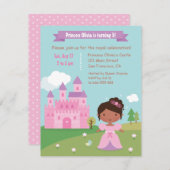 かわいいアフリカ系アメリカ人のプリンセスの誕生会 招待状 (正面/裏面)