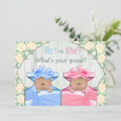 かわいいアフリカ系アメリカ人のベビーの性別を明かすパーティー 招待状 (スタンド正面)