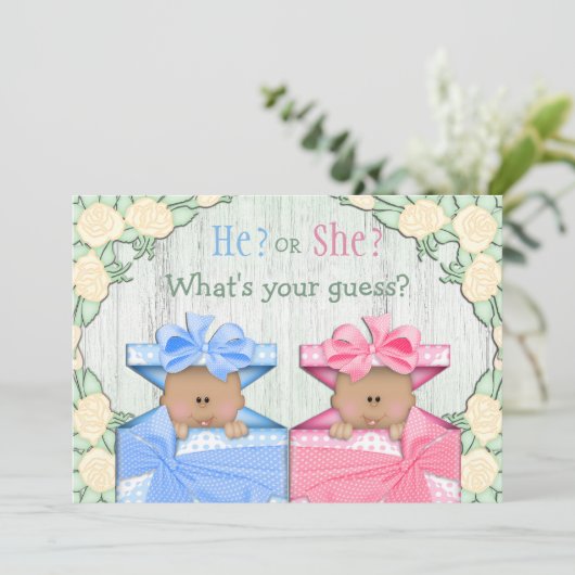 かわいいアフリカ系アメリカ人のベビーの性別を明かすパーティー 招待状 (スタンド正面)