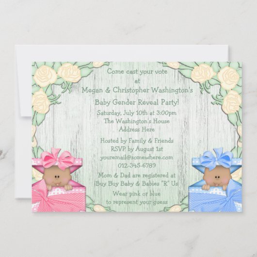 かわいいアフリカ系アメリカ人のベビーの性別を明かすパーティー 招待状 (裏面)