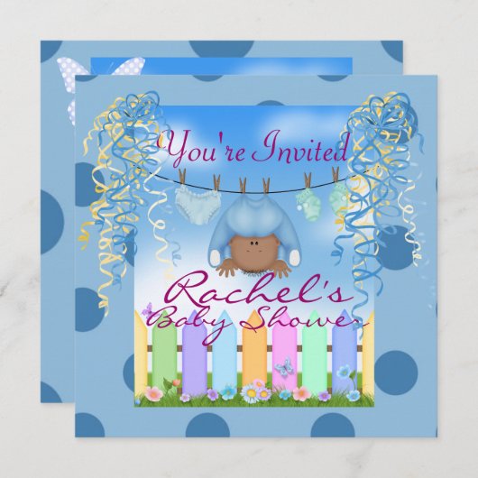 かわいいアフリカ系アメリカ人のボーイベビーシャワー招待状 招待状 (正面/裏面)