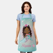 かわいいアフリカ系アメリカ人のユニコーン人魚のエプロン エプロン (着用した状態)