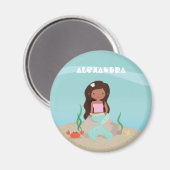 かわいいアフリカ系アメリカ人の人魚の女の子の冷蔵庫用マグネット マグネット (正面/裏面)