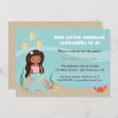 かわいいアフリカ系アメリカ人の人魚の女の子の誕生会 招待状 (正面/裏面)