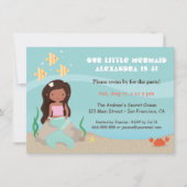 かわいいアフリカ系アメリカ人の人魚の女の子の誕生会 招待状 (正面)