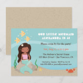 かわいいアフリカ系アメリカ人の人魚の女の子の誕生日パーティー 招待状 (正面/裏面)