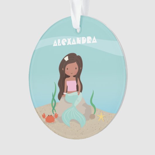 かわいいアフリカ系アメリカ人の人魚娘 オーナメント (正面)