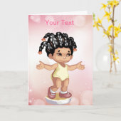 かわいいアフリカ系アメリカ人の女の子グリーティングカード カード (黄色い花)