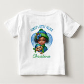 かわいいアフリカ系アメリカ人の子犬の冬の少女 ベビーTシャツ (裏面)
