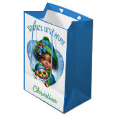 かわいいアフリカ系アメリカ人の子犬の冬の少女 ミディアムペーパーバッグ (正面アングル)