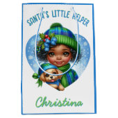 かわいいアフリカ系アメリカ人の子犬の冬の少女 ミディアムペーパーバッグ (正面)