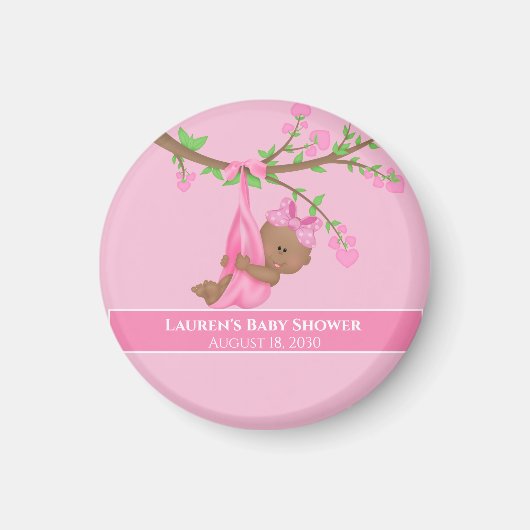 かわいいアフリカ系アメリカ人ガールズピンクの赤ちゃんシャワー マグネット (正面)