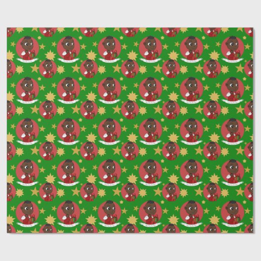 かわいいアフリカ系アメリカ人クリスマスベビー漫画 ラッピングペーパー (フラット)