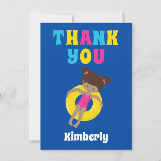 かわいいアフリカ系アメリカ人スイムガールプパーソナライズされたール サンキューカード (正面)