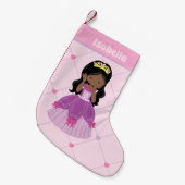 かわいいアフリカ系アメリカ人プリンセスガールピンクの子供たち スモールクリスマスストッキング (正面 (吊り時))