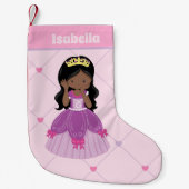 かわいいアフリカ系アメリカ人プリンセスガールピンクの子供たち スモールクリスマスストッキング (正面)