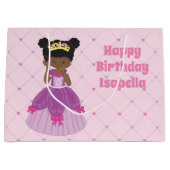 かわいいアフリカ系アメリカ人プリンセスピンク誕生日 ラージペーパーバッグ (正面)