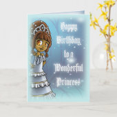 かわいいアフリカ系アメリカ人プリンセス誕生日 カード (黄色い花)