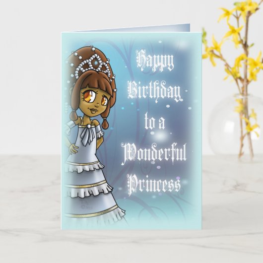 かわいいアフリカ系アメリカ人プリンセス誕生日 カード (黄色い花)