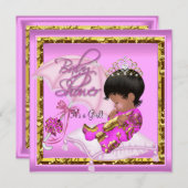 かわいいアフリカ系アメリカ人ベビーシャワーピンク金ゴールド 招待状 (正面/裏面)