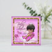 かわいいアフリカ系アメリカ人ベビーシャワーピンク金ゴールド 招待状 (スタンド正面)