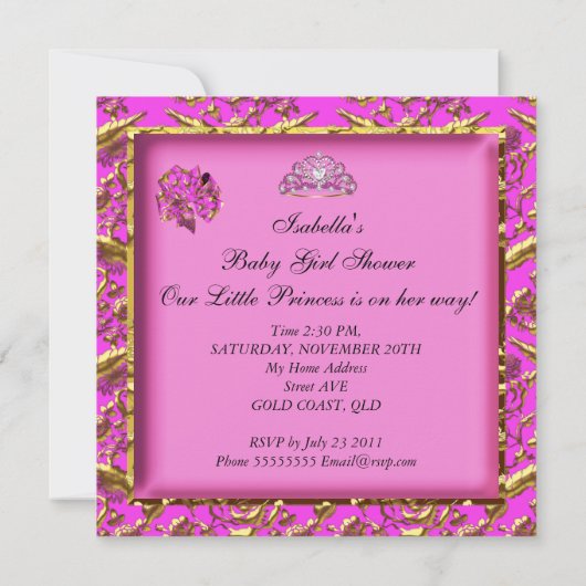 かわいいアフリカ系アメリカ人ベビーシャワーピンク金ゴールド 招待状 (裏面)