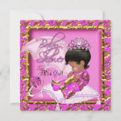 かわいいアフリカ系アメリカ人ベビーシャワーピンク金ゴールド 招待状 (正面)