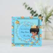 かわいいアフリカ系アメリカ人ベビーシャワーブルーボーイ 招待状 (スタンド正面)