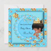 かわいいアフリカ系アメリカ人ベビーシャワーブルーボーイ 招待状 (正面)